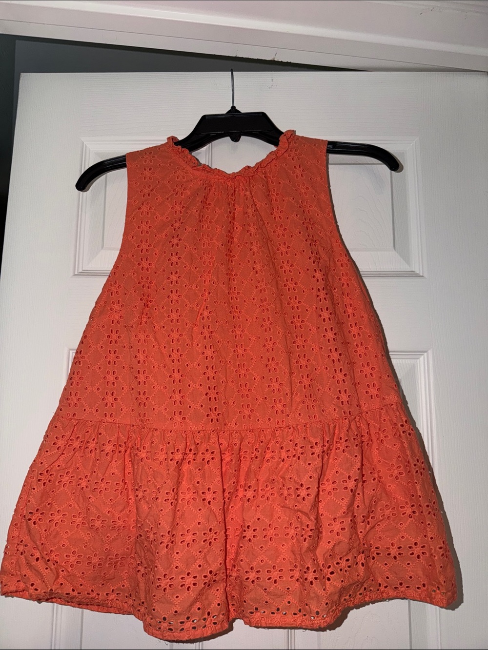 LOFT Coral-Orange Sleeveless Eyelet Blouse